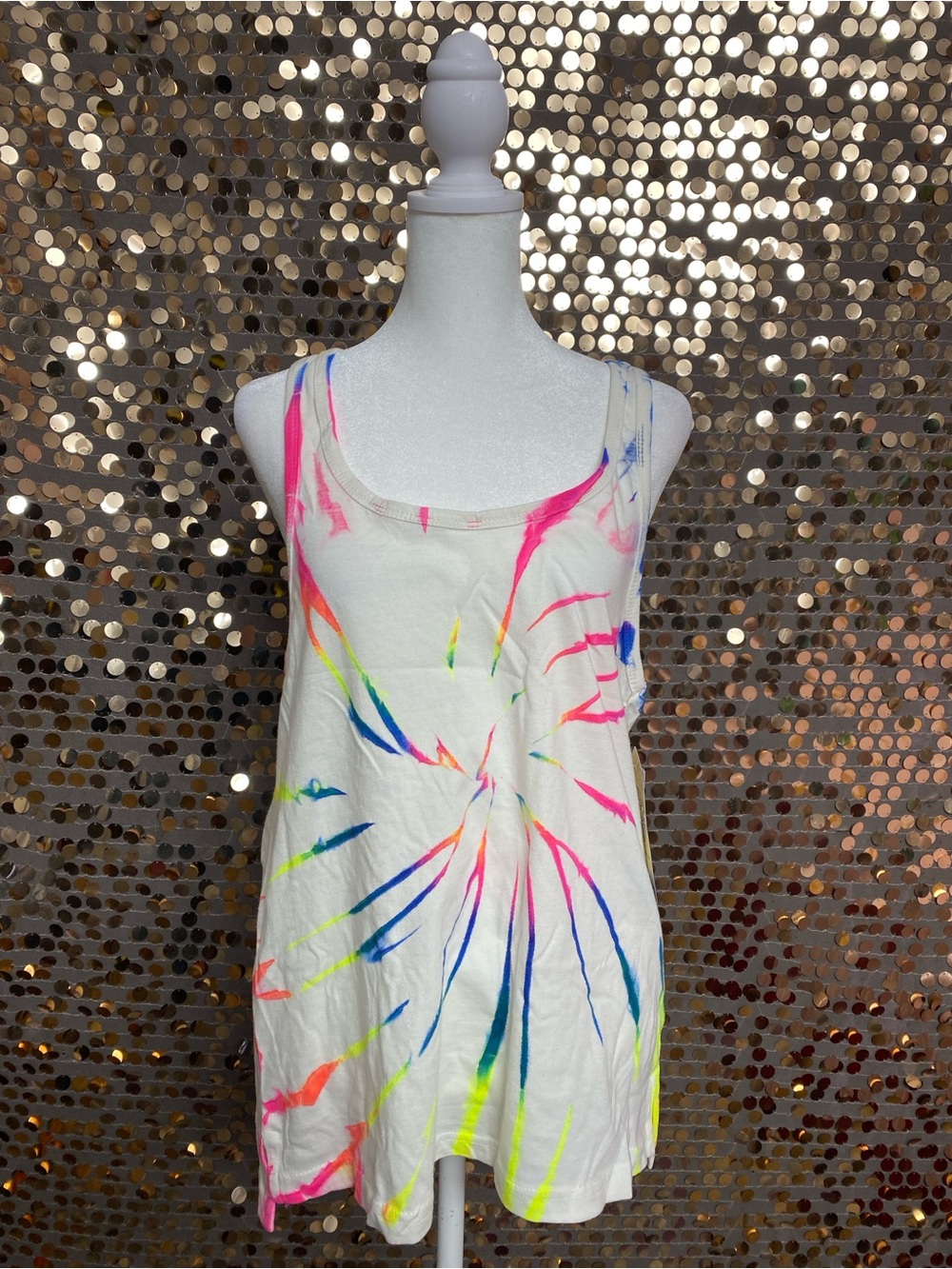 Women's White Tie-Dye Tank Top - Multicolor #1586